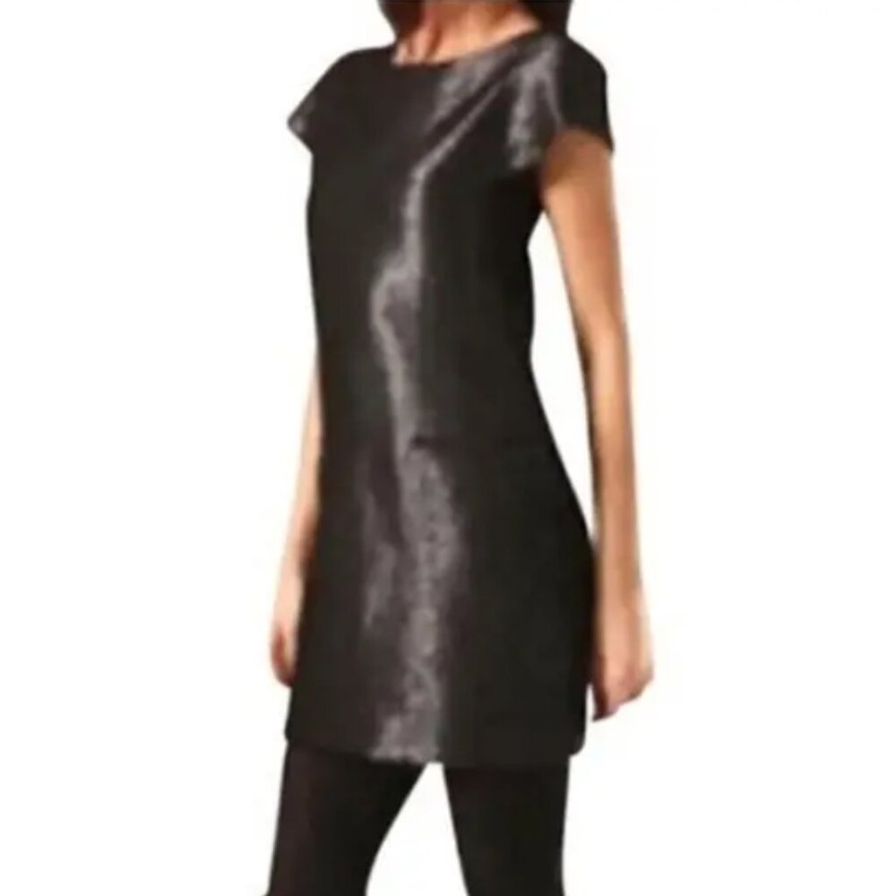 THEORY black metallic Judyanne Reputation shift dress